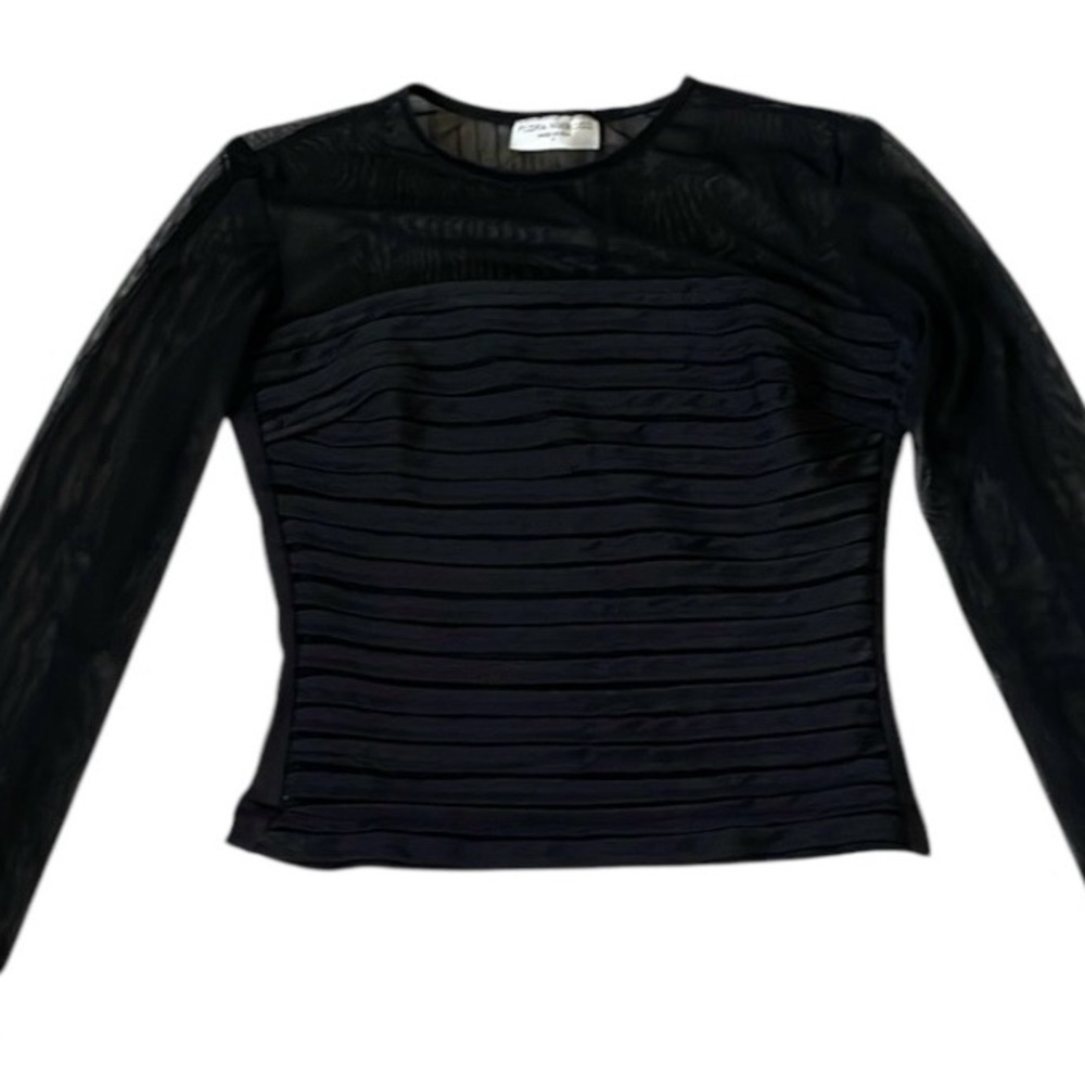 ❤️Flora Nikrooz♥️Black pleated long sleeve mesh Blouse size (P) - Picture 4 of 9